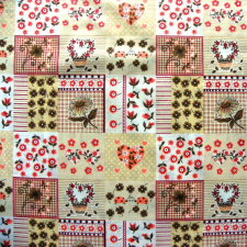 Canvas MARIKA, bézs, katicás, patchwork mintás pamutvászon méteráru