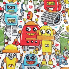 Canvas ROBI, színes robotok, gyerekmintás pamutvászon méteráru