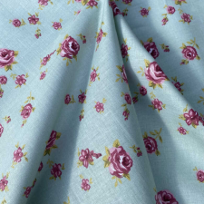 Canvas ROSA, klasszikus kis rózsa mintás pamutvászon, zöld, pasztellzöld méteráru