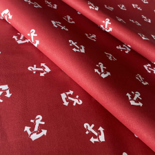 Canvas SAILOR, horgony mintás pamutvászon - piros méteráru
