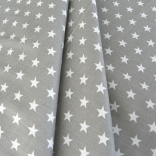 Canvas STAR, fehér csillag mintás szürke pamut vászon méteráru