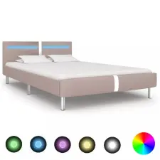  Cappuccino színű LED-es műbőr ágykeret 120 x 200 cm ágy és ágykellék