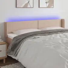  Cappuccino színű műbőr LED-es fejtámla 203x16x78/88 cm ágy és ágykellék