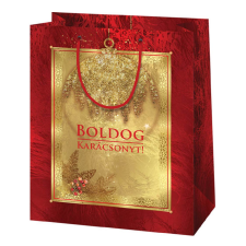 Cardex Boldog Karácsonyt feliratos, arany-piros színű közepes méretű exkluzív ajándéktáska 18x10x23cm ajándéktasak