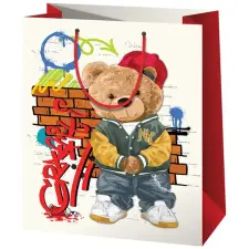 Cardex Sapkás maci nagy méretű ajándéktáska 27x14x33cm party kellék