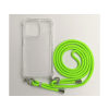 CASE AND PRO iPhone 15 TPU+PC átlátszó tok, zsinórral, akasztóval, neon zöld (FEST-IPH15-NE)