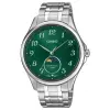 Casio Casio férfi karóra zöld számlappal, acél szíjjal, holdfázis, WR50
