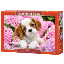 Castorland 500 db-os puzzle - Kutyakölyök rózsaszín virágok közt (B-52233) puzzle, kirakós