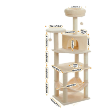  Cat Tree Tower, többszintes kialakítás, hangulatos függőágy és lakás, AMT0331BG, S macskabútor