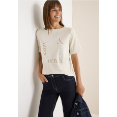 Cecil női póló, elegáns kivitelű, COZY CALM felirattal, világosszürke színből 324164-37089