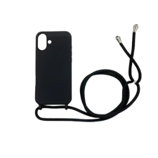 CELLECT iPhone 16 Plus TPU+PC Feket tok,Fekete zsinórral tok és táska