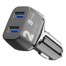 CELLULARLINE autós töltő 2 USB aljzat (36W, gyorstöltő) FEKETE (CBRUSB2QC36WK) mobiltelefon kellék
