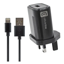 CELLULARLINE hálózati adapter usb aljzat (12w, uk, földelt, utazótöltő + lightning 8pin kábel) fekete mobiltelefon kellék