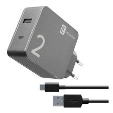 CELLULARLINE hálózati töltő USB / Type-C aljzat (5V / 2000 mAh, 48W, QC gyorstöltés támogatás + Type-C kábel) FEKETE (ACHUSB2KITHOME48WK) mobiltelefon kellék