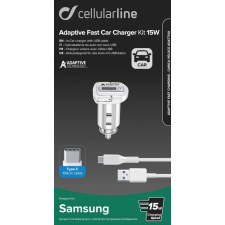 CELLULARLINE Set car charger and USB-C cable, adaptive charging, 15W, white mobiltelefon kellék
