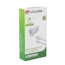 CELLULARLINE Ultra car charger in a set with data cable with Lightning connector, 1xUSB, 2A, white mobiltelefon kellék