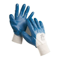 Cerva HARRIER Kötött pamutkelméből varrt, nitrilbe félig mártott kék munkavédelmi kesztyű rugalmas kötött mandzsettával. védőkesztyű
