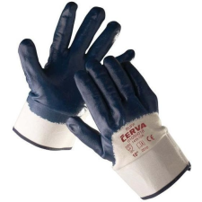 Cerva RUFF Kötött pamutkelméből varrt, nitrilbe félig mártott kék munkavédelmi kesztyű merev mandzsettával. védőkesztyű