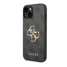 Cg mobile Apple iPhone 15, Műanyag hátlap védőtok + szilikon keret, textíl hátlap, Guess minta, Guess 4G Big Metal Logo, szürke tok és táska