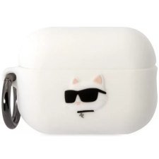 Cg mobile Bluetooth fülhallgató töltőtok tartó, szilikon, karabiner, napszemüveges cica minta, Apple AirPods Pro 2 kompatibilis, Karl Lagerfeld 3D Logo NFT Choupette Head, fehér audió kellék