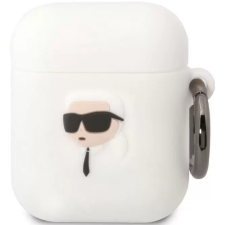 Cg mobile Bluetooth fülhallgató töltőtok tartó, szilikon, karabiner, napszemüveges lány minta, Apple AirPods, AirPods 2 kompatibilis, Karl Lagerfeld 3D Logo NFT Choupette Head, fehér audió kellék