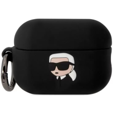 Cg mobile Bluetooth fülhallgató töltőtok tartó, szilikon, karabiner, napszemüveges lány minta, Apple AirPods Pro 2 kompatibilis, Karl Lagerfeld 3D Logo NFT Choupette Head, fekete audió kellék