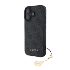 Cg mobile iPhone 16 GUESS 4G CHARMS műanyag telefonvédő textil hátlap, telefondísz, SÖTÉTSZÜRKE tok és táska