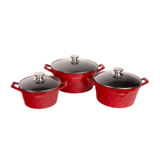 Cheffinger 3 részes edénykészlet fedővel és tapadásmentes márvány bevonattal, piros edény
