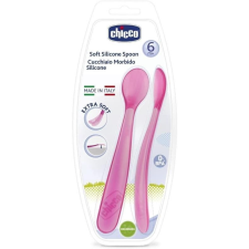 Chicco Szilikon kanál 2 db rózsaszín 6 m+ (8058664061846) tányér és evőeszköz