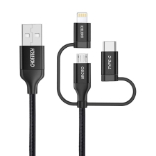 CHOETECH IP0030 3in1 USB Type-A apa - Micro USB Type-B / Lightning / USB Type-C apa Adat és töltő kábel - Fekete (1.2m) kábel és adapter