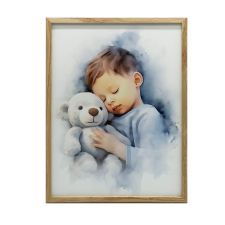  Chłopiec z misiem przytulasem, 70x100 cm, bez ramy, płótno premium na blejtramie grafika, keretezett kép