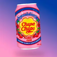  Chupa Chups Cherry Bubble Gum cseresznyés rágó ízű szénsavas üdítőital 345ml DRS üdítő, ásványviz, gyümölcslé