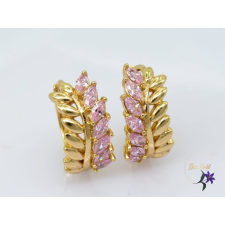  Cinka antiallergén levélalakú fülbevaló rózsaszin kővel-18K fülbevaló