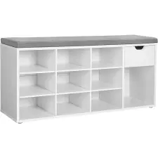  Cipős szekrény paddal, szürke ülőkével és fiókkal WESO WHITE 104x30x48 cm, fehér bútor