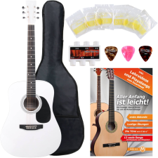 Classic Cantabile Akusztikus Gitár Starter-Set  5 Részes Tartozékszetttel - Fehér gitár és basszusgitár