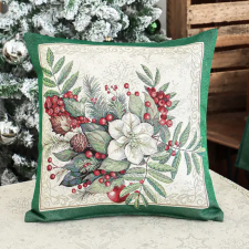  Classic piros bogyós zöld szélű párnahuzat ezüst lurex 45x45 cm lakástextília