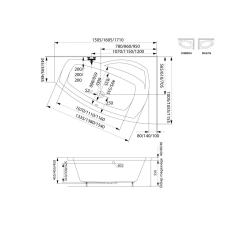  Claudia aszimmetrikus akril kád 160x105 jobbos kád, zuhanykabin