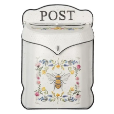 Clayre &amp; EEf Fehér fém postaláda színes virágos, méhecskés, 27x8x39cm postaláda