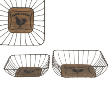 Clayre &amp; EEf Fém asztali kosárszett 2 részes 30x30x9/25x25x7cm,Farm Fresh konyhai eszköz