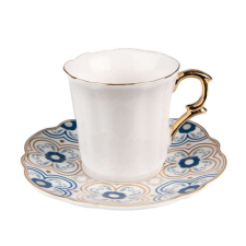 CLEEF.6CEKS0005 Porcelán kávéscsésze+alj 95ml, fehér-kék-arany bögrék, csészék