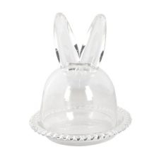  CLEEF.6GL3376 Üveg bonbonier nyuszifüles búrával 14x16cm konyhai eszköz