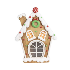  CLEEF.6MG0050 Mézekalács házikó színes pöttyös, LED-es, 27x11x36cm karácsonyi dekoráció