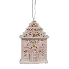  CLEEF.6PR4205 Rózsaszín házikó, 6x4x9cm, műanyag függődísz karácsonyi dekoráció