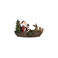 CLEEF.6PR4715 Mikulás csónakban, műanyag dekorfigura 22x10x13cm karácsonyi dekoráció