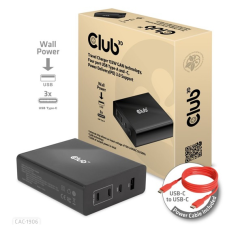CLUB3D Egy club3d 132w gan technology, 4 port usb type-a and -c, power delivery(pd) 3.0 support - travel charger cac-1906 kábel és adapter