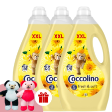 COCCOLINO Öblítőkoncentrátum Happy Yellow 3x3000ml + Ajándék 1db Coccolino Maci tisztító- és takarítószer, higiénia