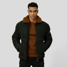 Collar Puffer Jacket - fekete téli dzseki - Méret: XXL férfi kabát, dzseki