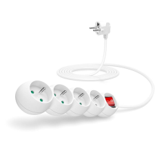 Connect IT hosszabbító kábel 230V, 4 aljzat + főkapcsoló, 3m, fehér kábel és adapter