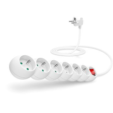 Connect IT hosszabbító kábel 230V, 6 aljzat + főkapcsoló, 2m, fehér kábel és adapter
