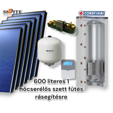 Cordivari Napkollektor rendszer Cordivari 600 literes 1 hőcserélős puffer fűtés rásegítésre: 6 síkkollektor + 1 hőcserélős puffertároló + nagyteljesítményű szivattyú állomás + vezérlés + tágulási tartály napelem